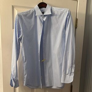 Canali Blue and White Pinstripe Dress Shirt